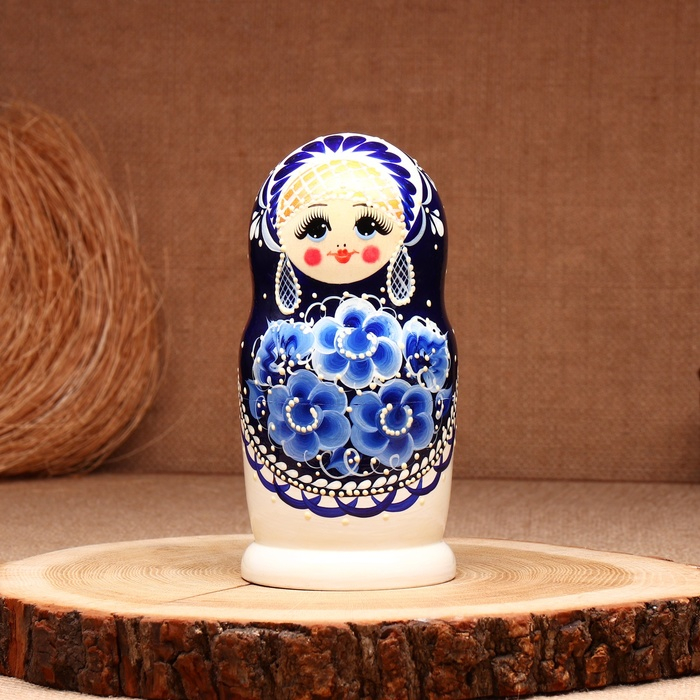 Матрёшка &laquo;Гжель&raquo;, высокая, 5 кукольная, люкс