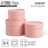 Набор шляпных коробок 3 в 1 розовый, упаковка подарочная, 16 х 10, 14 х 9, 13 х 8,5 см
