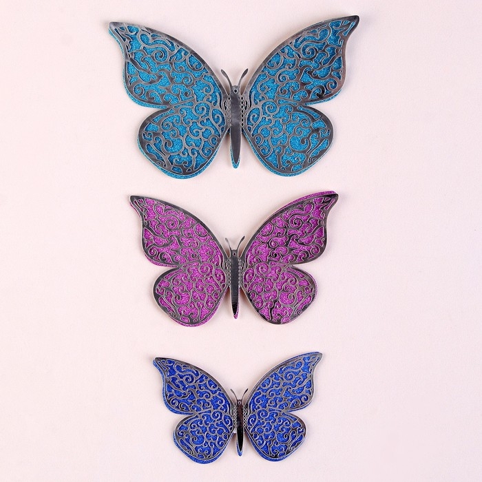 Набор для украшения «Бабочки», серебряный слой, 12 штук, цвета МИКС Набор для украшения «Бабочки», серебряный слой, 12 штук, цвета МИКС