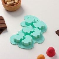 Форма для конфет и шоколада Доляна &laquo;Заяц&raquo;, силикон, 15&times;11,5 см, 6 ячеек (3,8&times;3,5 см), цвет мятный