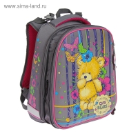 Рюкзак каркасный школьный 36 х 28 х 16 см, эргономичная спинка, Stavia "Мишка", серый