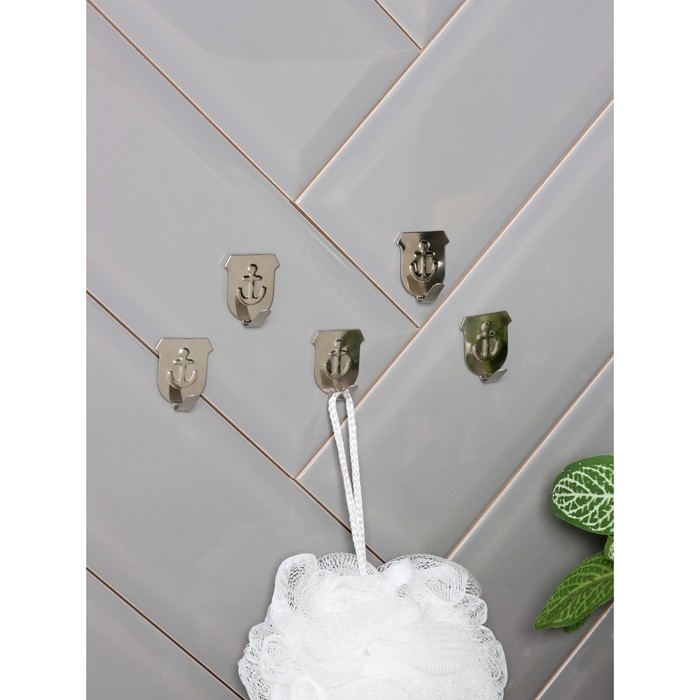 Крючки самоклеящиеся Доляна &laquo;Якорь&raquo;, 5 шт, металл