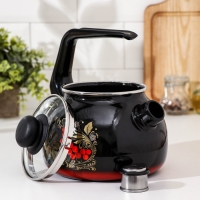 Чайник со свистком &laquo;Рябина&raquo;, 2 л, фиксированная ручка, цвет чёрный, индукция