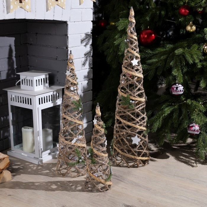 Светодиодная фигура &laquo;Конусы серые&raquo; 40, 60, 80 см, текстиль, металл, батарейки ААх2 (не в комплекте), свечение тёплое белое