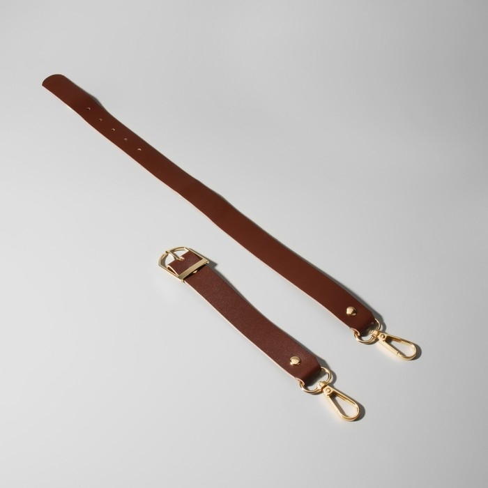 Ручка для сумки из натуральной кожи, регулируемая, с карабинами, 60 &plusmn; 2 см &times; 2,5 см, цвет коричневый/золотой