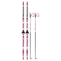 Комплект лыжный: пластиковые лыжи 185 см с насечкой, стеклопластиковые палки 145 см, крепления NN75 мм, цвета МИКС