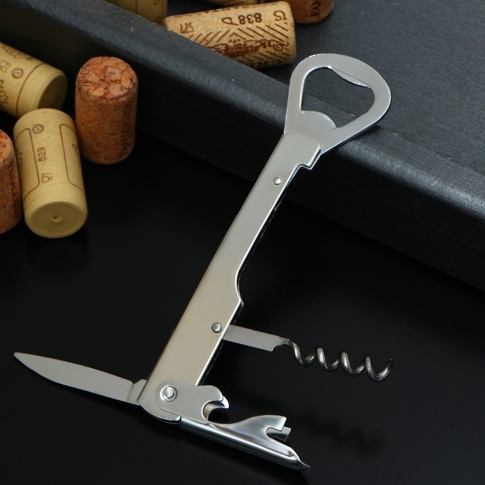 Штопор - открывашка Доляна «Универсальная», 14 см, цвет серебристый Штопор - открывашка Доляна «Универсальная», 14 см, цвет серебристый