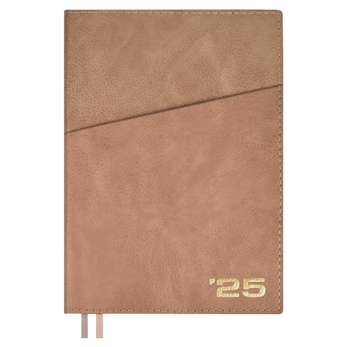 Ежедневник датир 2025г А5+ 176л ESCALADA, инт обл, иск кожа, тис ф,ляс,кр бл 80г/м2,бежевый