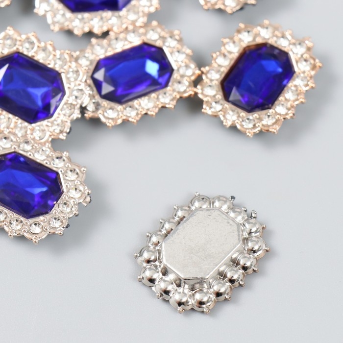 Декор для творчества пластик, стразы "Медальон восьмиугольный" н-р 10 шт синий 1,8х2,4 см