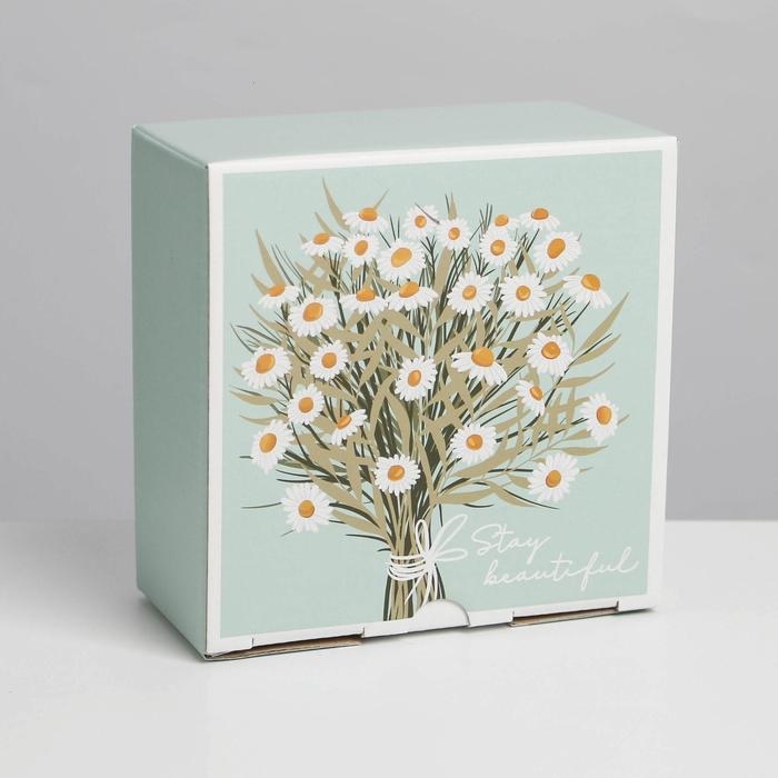 Коробка‒пенал, упаковка подарочная, &laquo;Ромашки&raquo;, 15 х 15 х 7 см