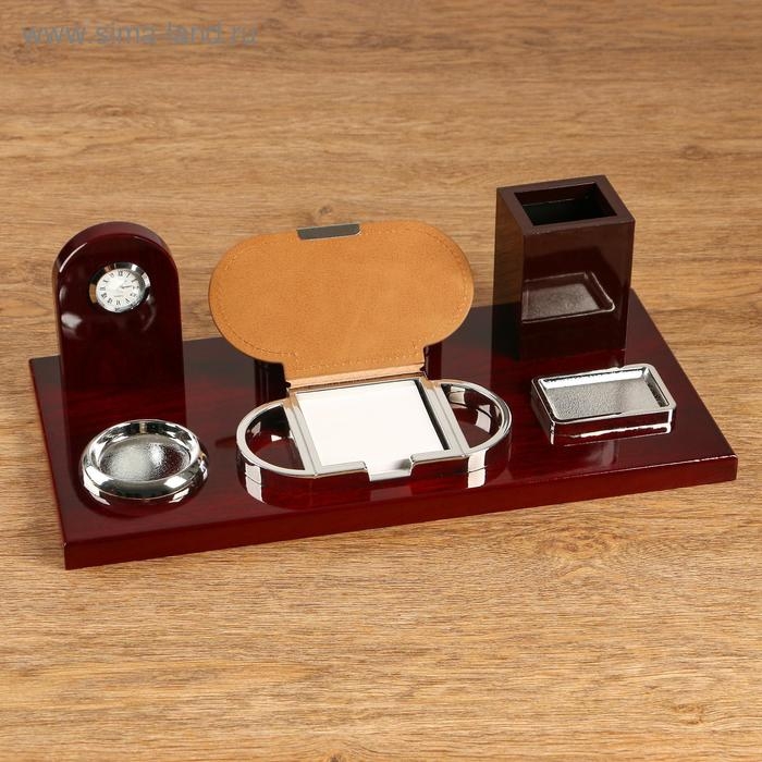 Набор настольный 6в1 с визитницей и часами, красное дерево Набор настольный 6в1 с визитницей и часами, красное дерево