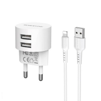 Сетевое зарядное устройство Borofone BA23A, 2xUSB, 2.4 А, кабель Lightning, белое Сетевое зарядное устройство Borofone BA23A, 2xUSB, 2.4 А, кабель Lightning, белое