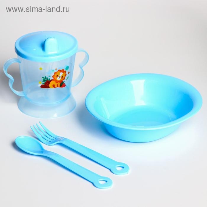 Набор для кормления: миска, поильник, вилка, ложка, цвет МИКС