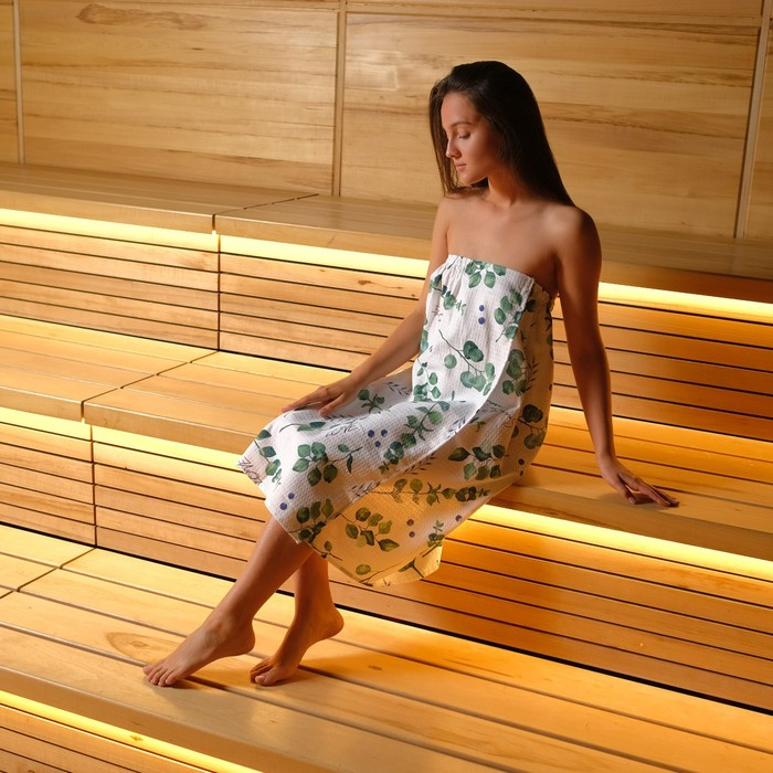 Полотенце для бани &laquo;Эвкалипт&raquo; женское парео, 80х150&plusmn;4 см, 100% хлопок, ваф. полотно, 160 гр/м2