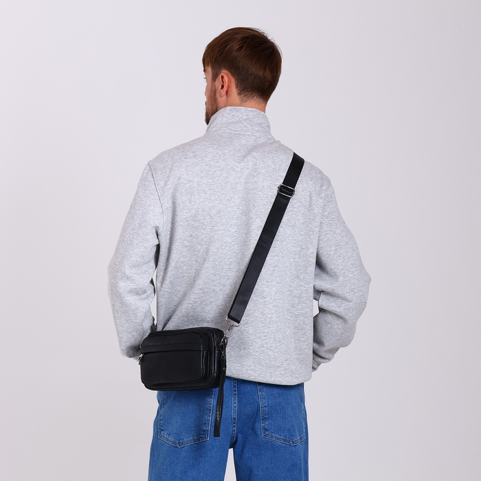 Сумка мужская через плечо, искусственная кожа, цвет чёрный