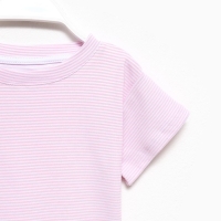 Футболка детская в полоску KAFTAN "Basic line", р.36 (134-140 см), розовый/белый