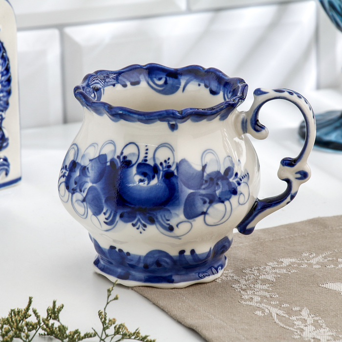 Чайная пара "Элиза", гжель, фарфор, 400 мл, 10х10 см