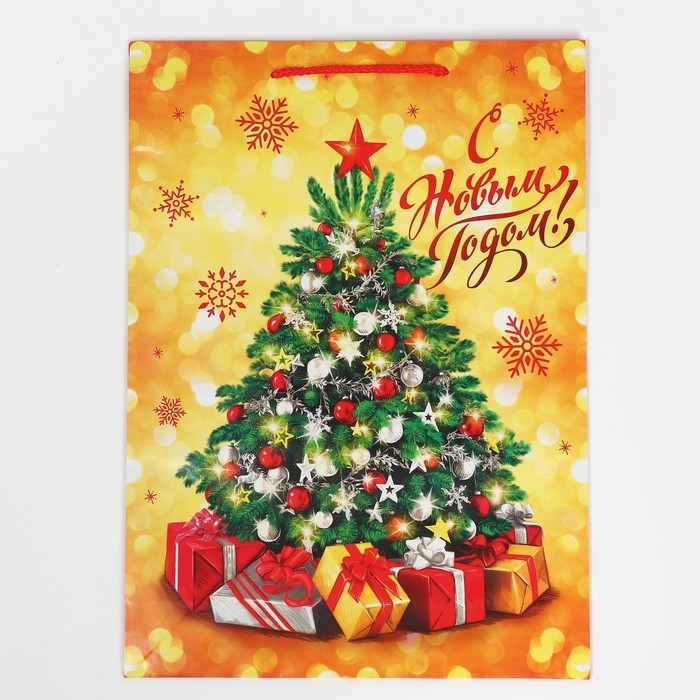 Пакет подарочный новогодний ламинированный &laquo;Золото и снежинки&raquo;, L 28 х 38 х 9 см