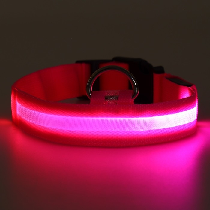 Ошейник с подсветкой размер М, ОШ 40-48 х 2,5 см, 3 режима свечения розовый Ошейник с подсветкой размер М, ОШ 40-48 х 2,5 см, 3 режима свечения розовый