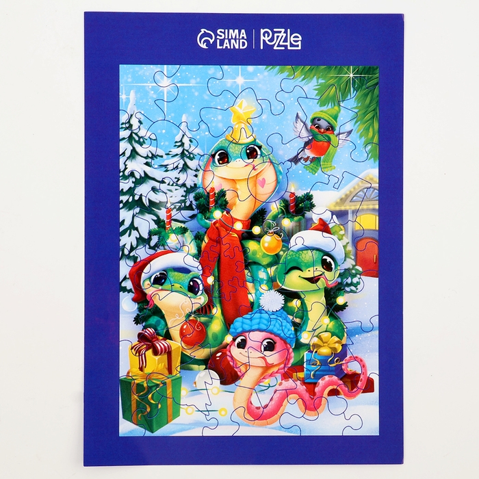 Пазлы фигурные деревянные на новый год &laquo;Змея.Зимние игры&raquo;, 44 элементов, символ года 2025