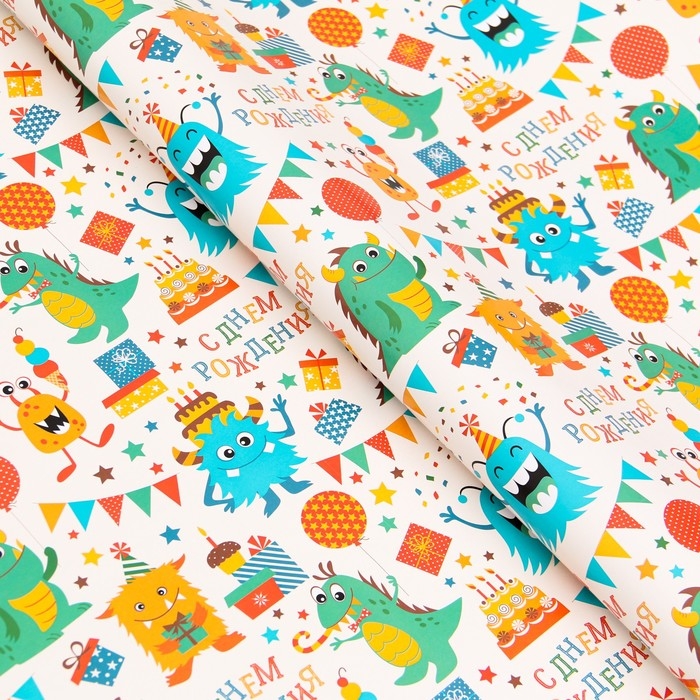 Бумага упаковочная глянцевая «Динозаврик», 70 × 100 см , 1 шт. Бумага упаковочная глянцевая «Динозаврик», 70 × 100 см , 1 шт.