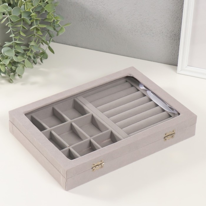 Шкатулка бархат для украшений Шкатулка бархат для украшений "Серый туман" 5х20х28 см