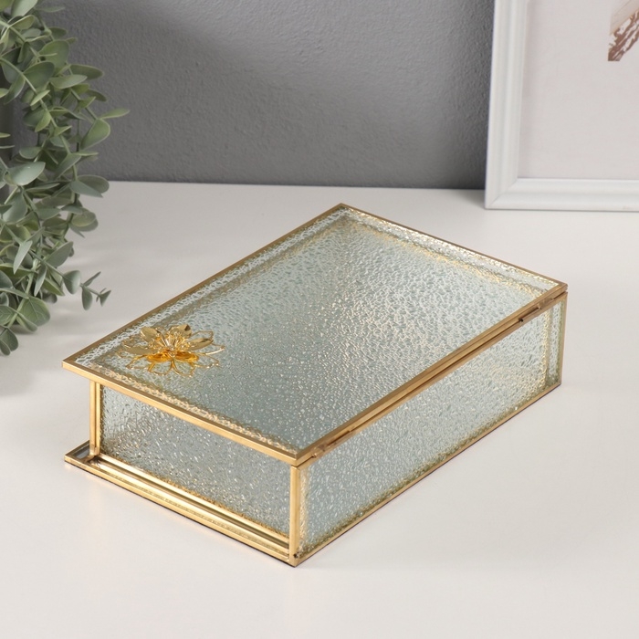 Шкатулка стекло с металлическим каркасом "Лотос" прозрачная рябь 16х24х7 см