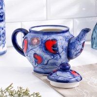 Чайник "Уют", снегири, маленький, 14 х 14 см, гжель Чайник "Уют", снегири, маленький, 14 х 14 см, гжель