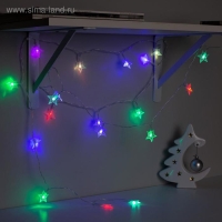 Гирлянда &laquo;Нить&raquo; 3 м с насадками &laquo;Звёзды&raquo;, IP20, прозрачная нить, 20 LED, батарейки AAх3 (нет в комплекте), свечение мульти