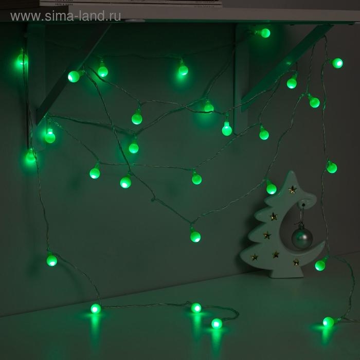 Гирлянда &laquo;Нить&raquo; 5 м с насадками &laquo;Шарики зелёные&raquo;, IP20, прозрачная нить, 30 LED, свечение зелёное, 8 режимов, 220 В