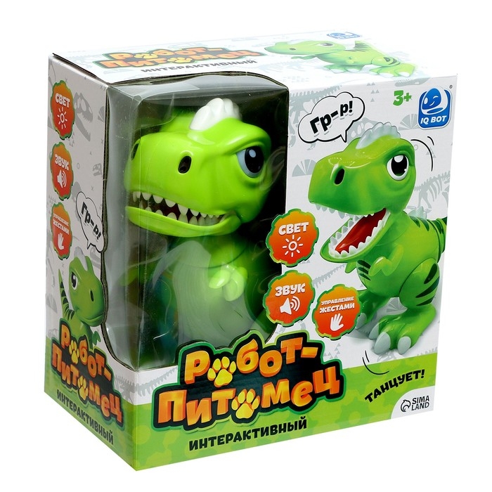 Робот динозавр &laquo;Питомец&raquo; IQ BOT, интерактивный: сенсорный, звук, свет, на батарейках
