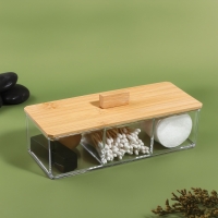 Органайзер для хранения &laquo;BAMBOO&raquo;, с крышкой, 3 секции, 23,3 &times; 9,4 &times; 8,9 см, цвет прозрачный/коричневый