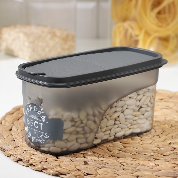 Ёмкость для сыпучих продуктов «Бест», 1 л, 9,5×19×9,5 см, прозрачный, крышка серая Ёмкость для сыпучих продуктов «Бест», 1 л, 9,5×19×9,5 см, прозрачный, крышка серая