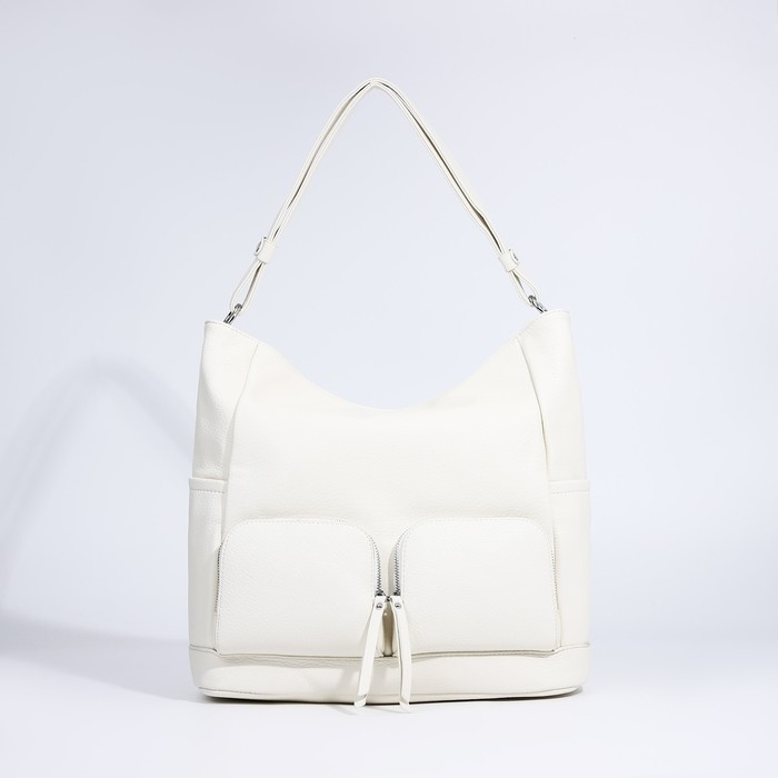 Сумка-тоут на молнии, 3 наружных кармана, цвет белый Сумка-тоут на молнии, 3 наружных кармана, цвет белый