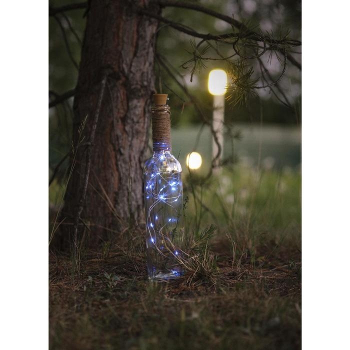 Гирлянда «Нить» 2 м роса с пробкой, IP20, серебристая нить, 20 LED, батарейки LR44х3 (в комплекте), свечение белое Гирлянда «Нить» 2 м роса с пробкой, IP20, серебристая нить, 20 LED, батарейки LR44х3 (в комплекте), свечение белое