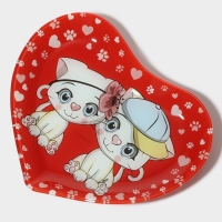 Блюдо стеклянное сервировочное Доляна &laquo;Сердце. Котики&raquo;, 25&times;21&times;2,3 см, цвет красный