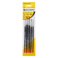 Набор кистей, синтетика, 5 штук, BRAUBERG (круглая, № 1, 2, 5, плоская № 5, 8), блистер Набор кистей, синтетика, 5 штук, BRAUBERG (круглая, № 1, 2, 5, плоская № 5, 8), блистер