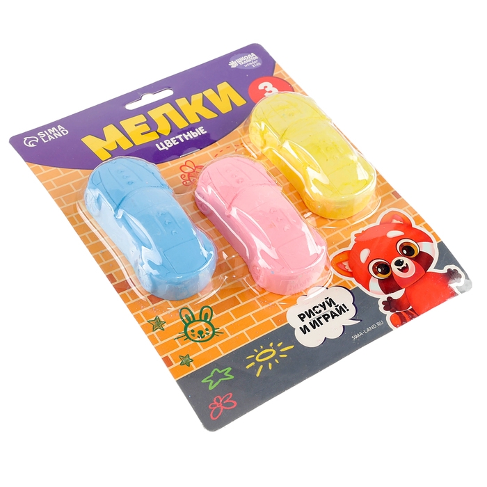 Мелки цветные для рисования на асфальте &laquo;Машинка&raquo;, 3 шт