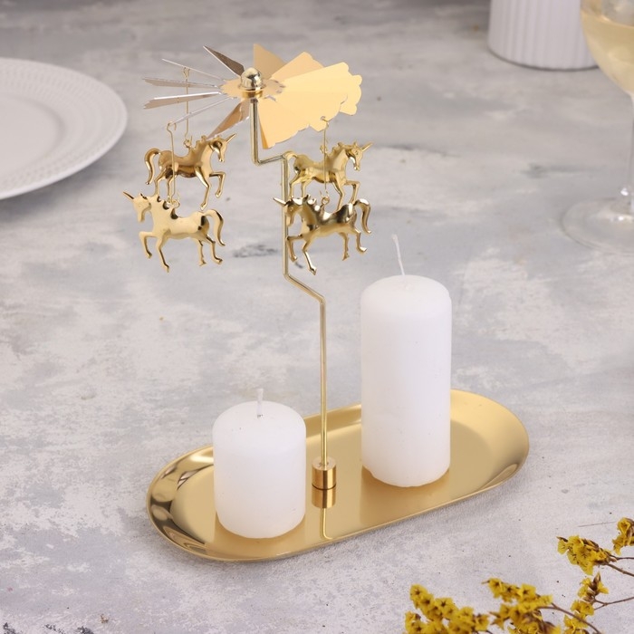 Подсвечник Подсвечник "Карусель с единорогами", золотая, металл, 8,5 х 18 см