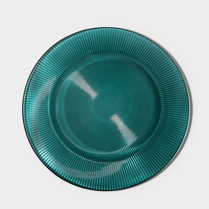 Тарелка стеклянная &laquo;Эмеральд&raquo;, d=27 см, цвет бирюзовый с серебряной отводкой