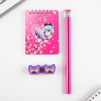 Подарочный набор &laquo;Аниме&raquo;, карандаши 2 шт, ластики 2 шт, блокнот