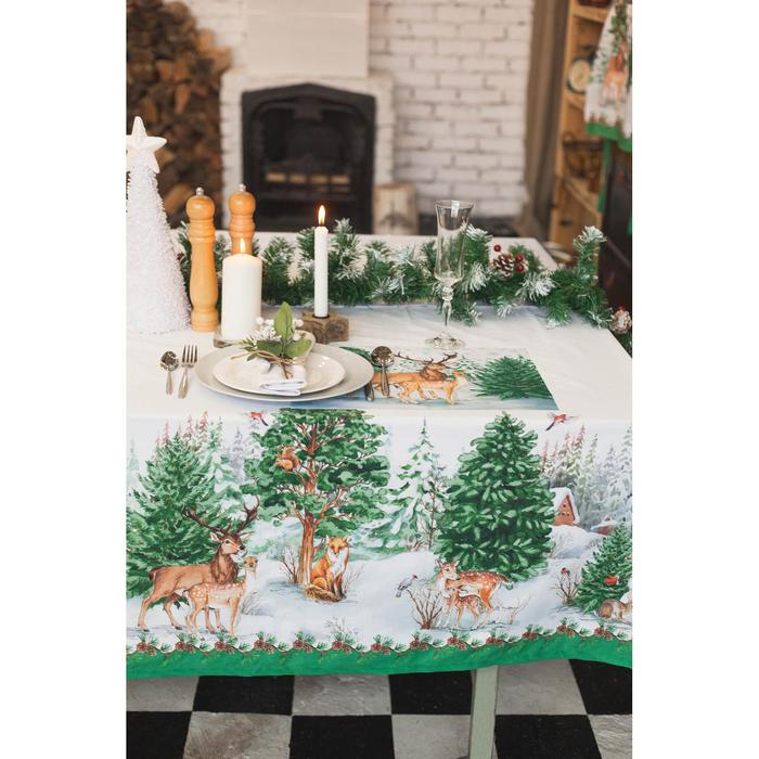 Скатерть новогодняя Этель &laquo;Новогодний лес&raquo; 148х110 см, 100% хл, саржа 190 гр/м2 с ГМВО