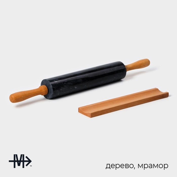 Скалка из мрамора Magistro, с подставкой, 45×5 см, цвет чёрный Скалка из мрамора Magistro, с подставкой, 45×5 см, цвет чёрный