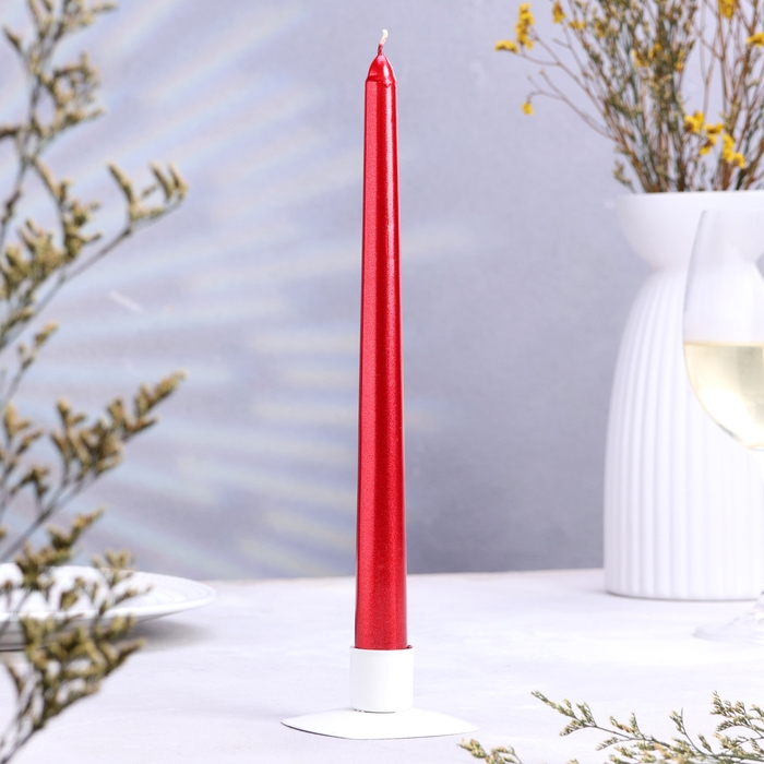 Свеча античная, 2,3х 25 см, 4 шт, лакированная, красный металлик