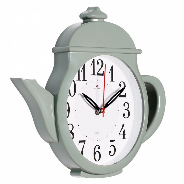 Часы настенные, для кухни Часы настенные, для кухни "Чайник", бесшумные, 29 х 34 см, оливковые