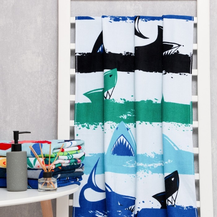 Полотенце LoveLife Полотенце LoveLife "Акулы" 70х140 см, велюр/махра 340гр/м2, 100% хлопок