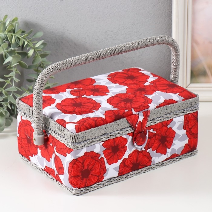 Шкатулка для рукоделия Шкатулка для рукоделия "Красные маки на белом" 24х16х11 см