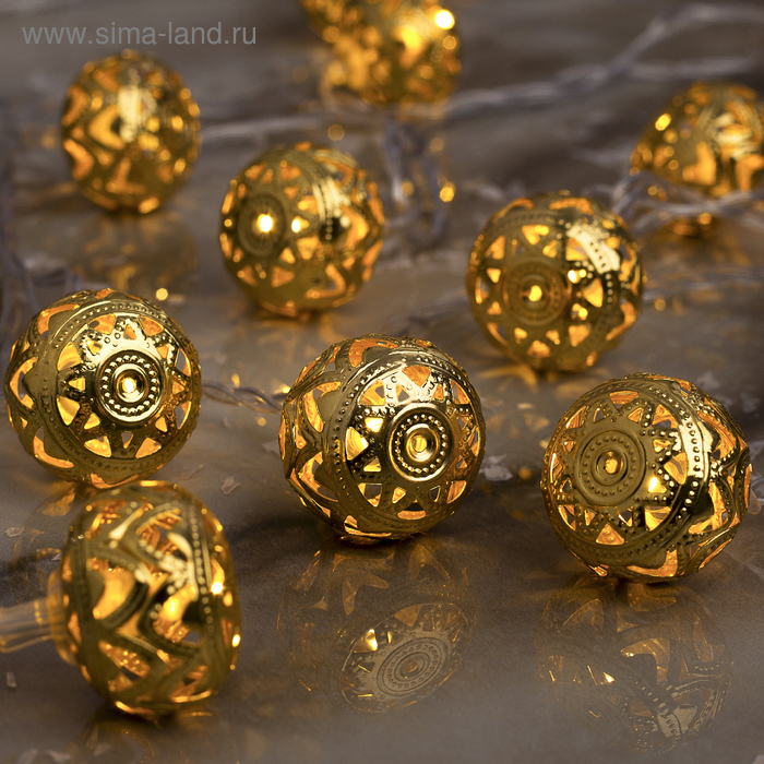 Гирлянда «Нить» 4 м с насадками «Шарик с орнаментом», IP20, прозрачная нить, 20 LED, свечение тёплое белое, 8 режимов, 220 В Гирлянда «Нить» 4 м с насадками «Шарик с орнаментом», IP20, прозрачная нить, 20 LED, свечение тёплое белое, 8 режимов, 220 В