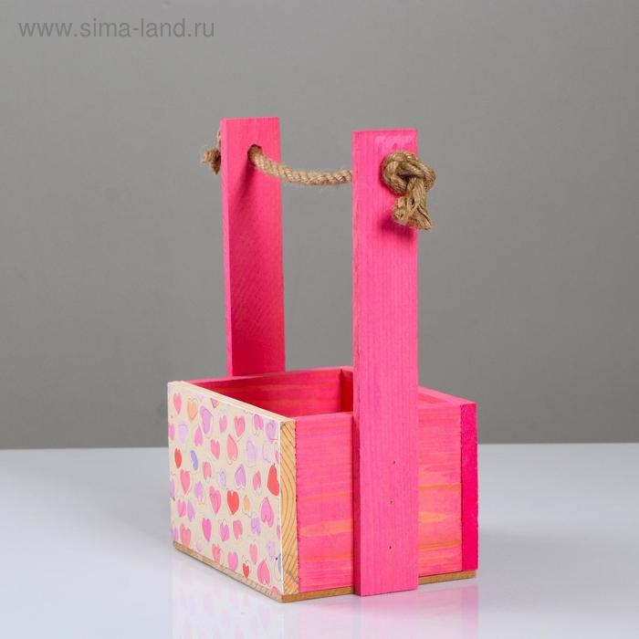 Кашпо деревянное, 15&times;12&times;8.5(25) см "Пауль и Любовь. Молодые сердца", с принтом