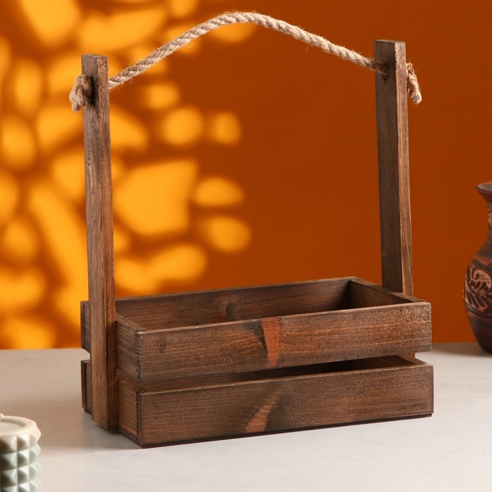 Кашпо деревянное 25&times;15&times;30 см "Аром", ручка канат, палисандр
